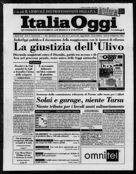 Italia oggi : quotidiano di economia finanza e politica